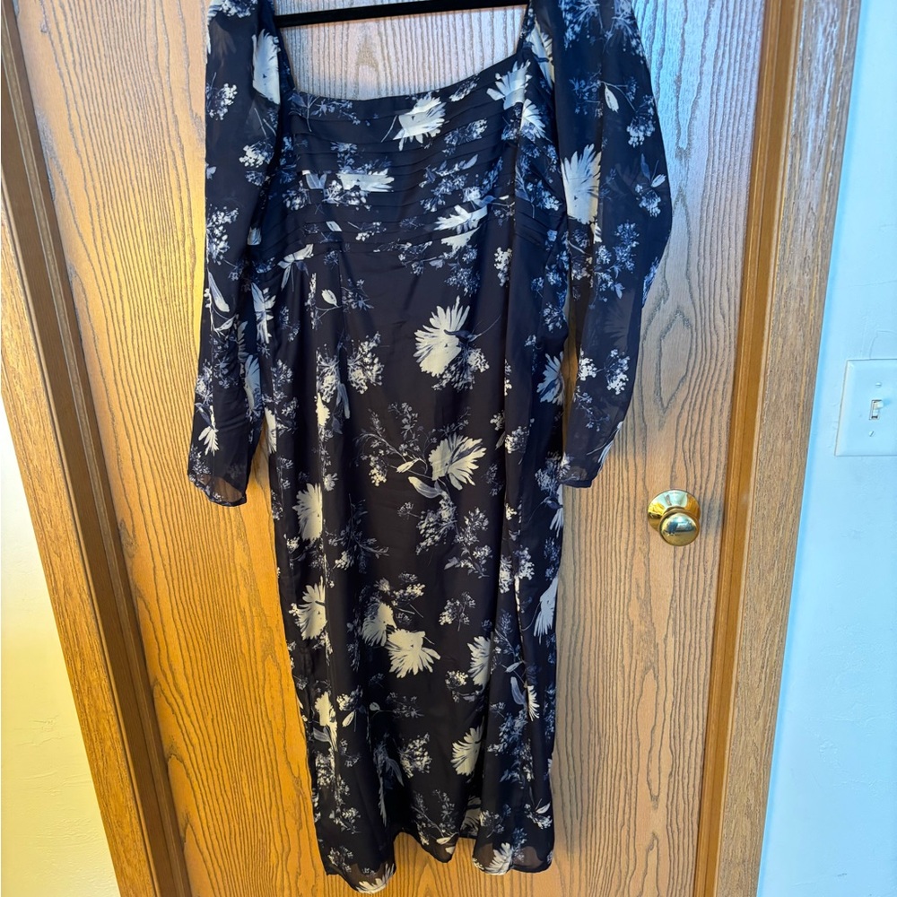 Abercrombie Emerson Long Sleeve Floral Navy Dress XL